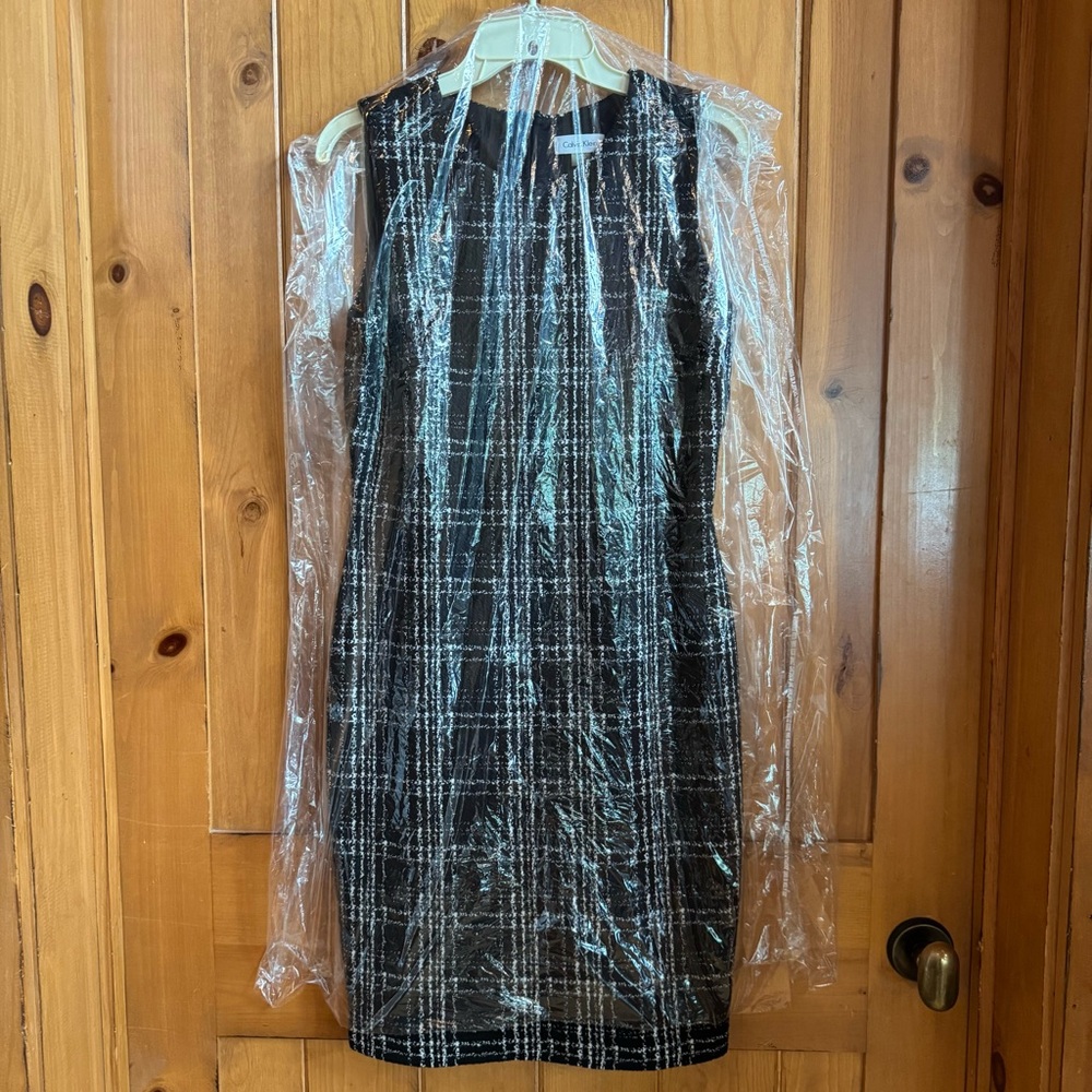 Calvin Klein Textured Black White Plaid Bodycon Sheath Dress (8) - Picture 14 of 17